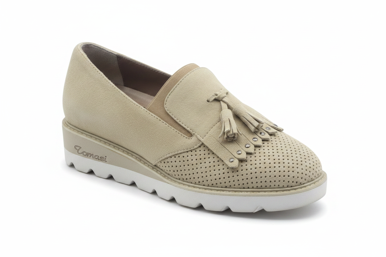 Scarpa donna Elite Tomasi Megan Tundra in pelle beige traforata con nappine e suola leggera in micro